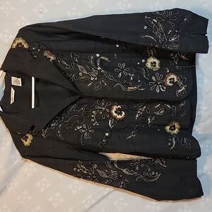 Laura Ashley Black Silk with embroidery and beaded Coat size 8